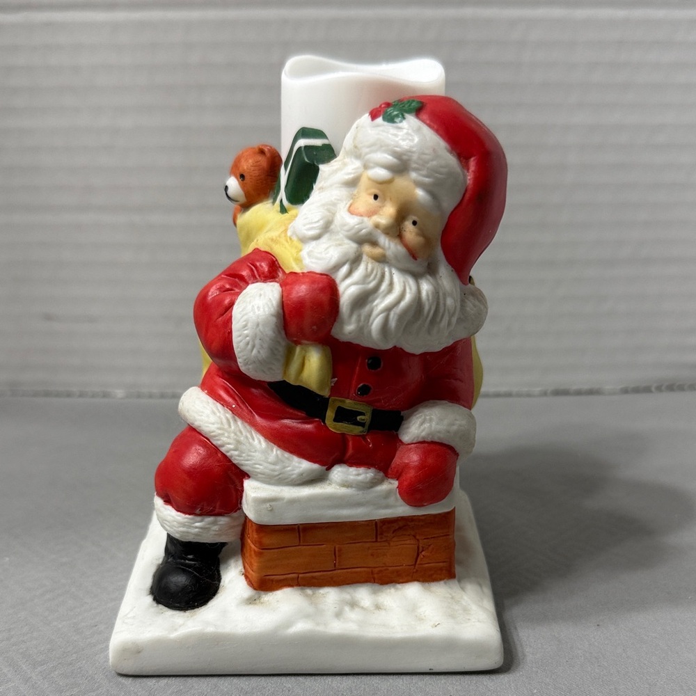 Santa Claus Votive Candle Holder on the Chimney with a Sack of Toys Vintage